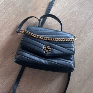 Tory Burch Black and Gold Crossbody Bag with Chain Detail
